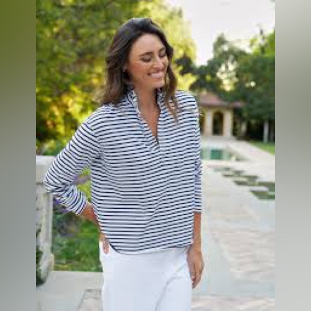 Frank & Eileen Navy and White Striped Long Sleeve Top